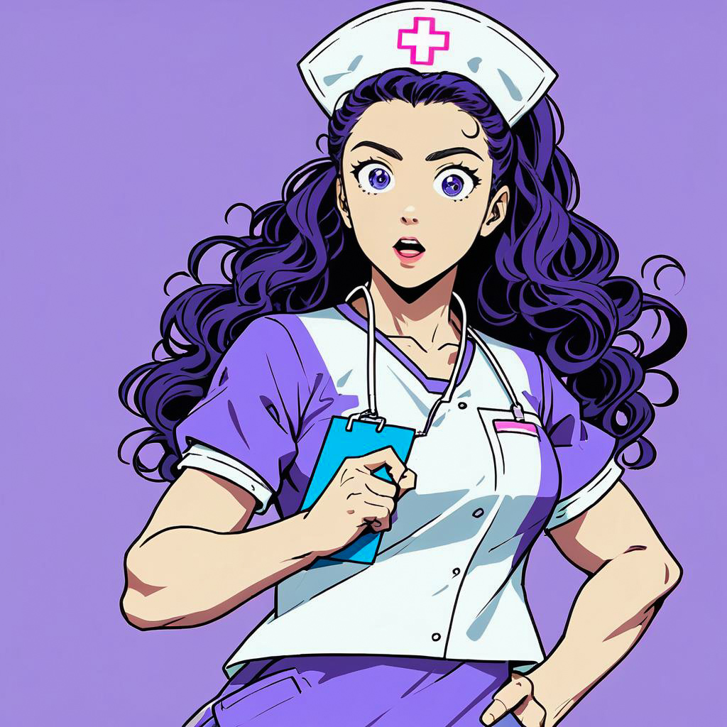 Surprised Nurse in Vibrant Studio Background