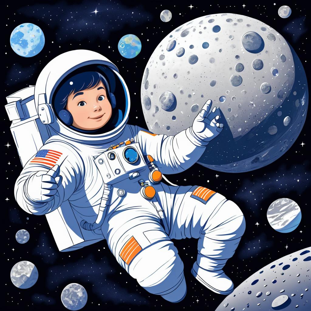 Whimsical Astronaut in Outer Space