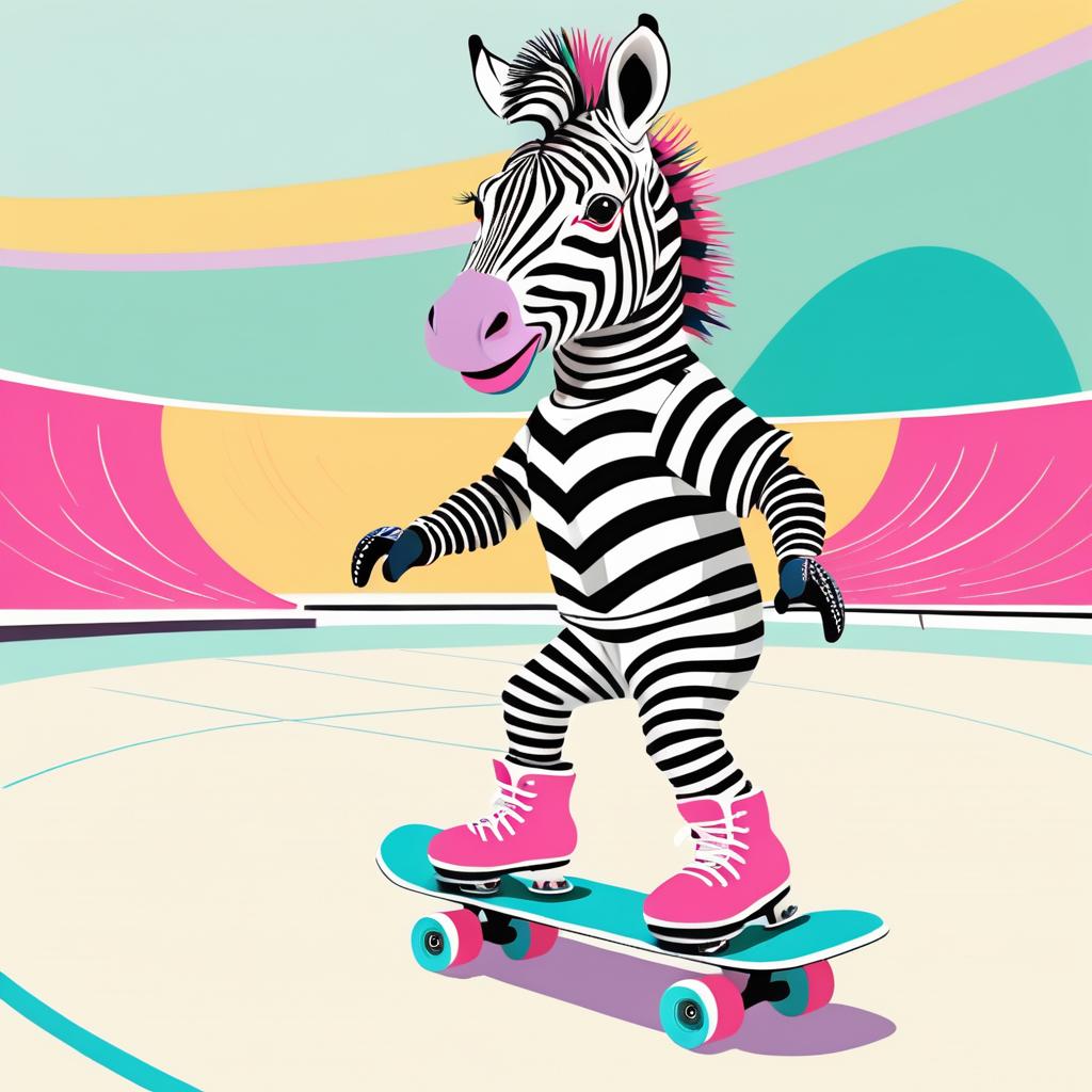 Zebra on Roller Skates in Skate Park