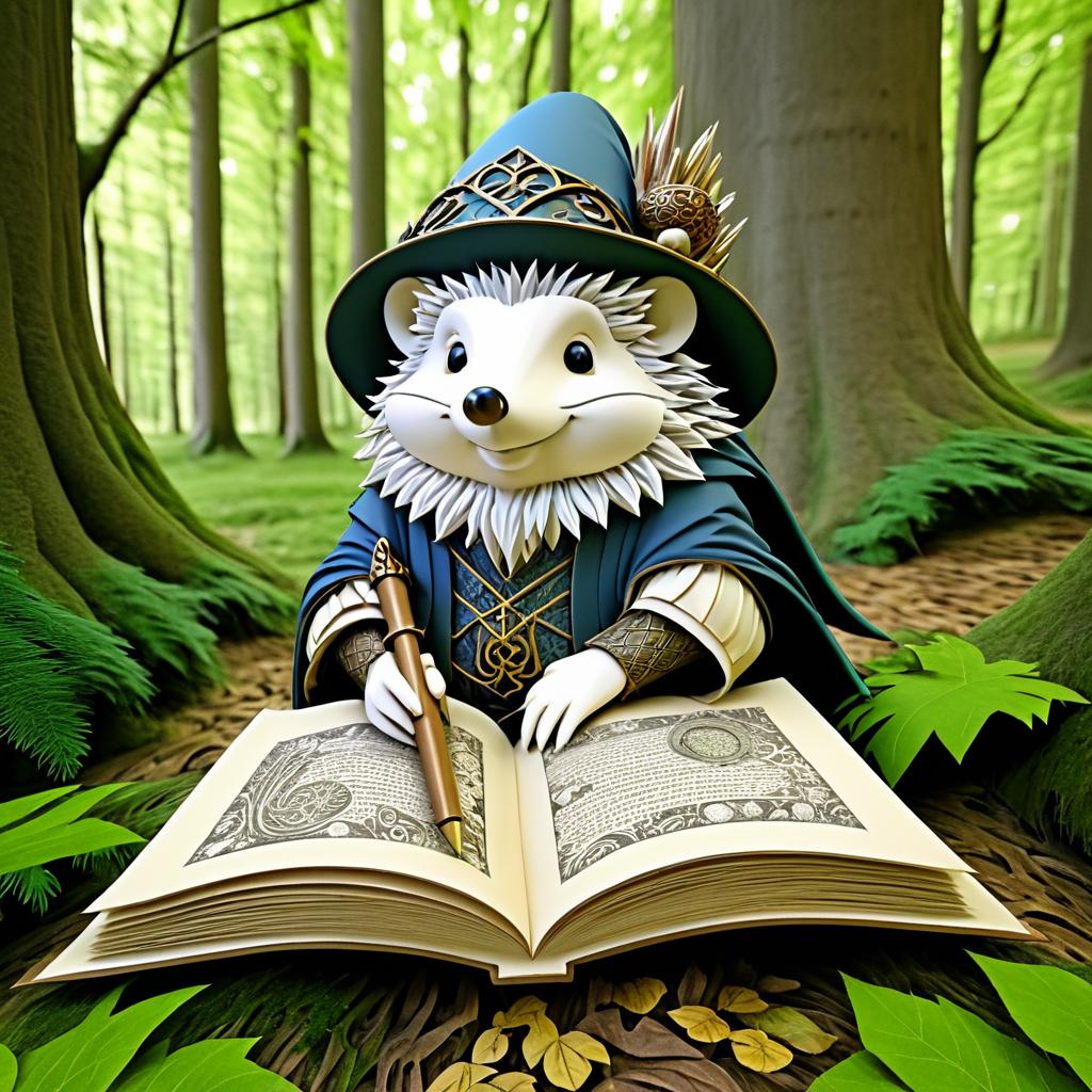 Whimsical Hedgehog Scribe in Forest