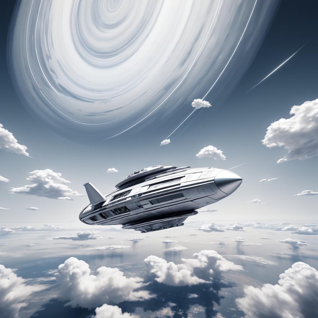 Floating Spacecraft Among Streaked Clouds