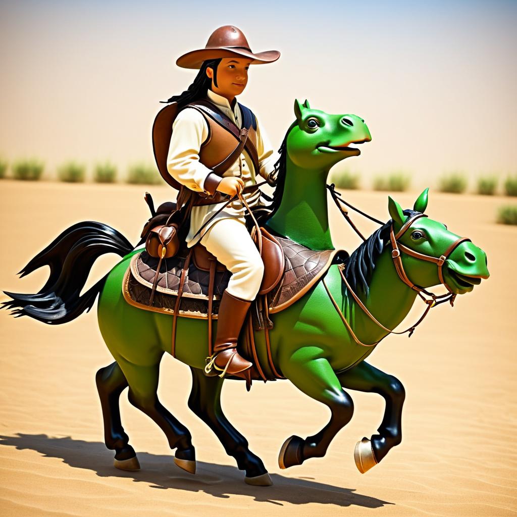 Humorous Scene of Turtle on Horse