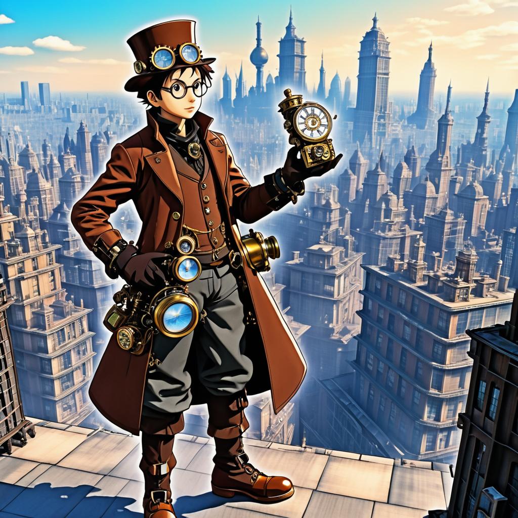 Whimsical Steampunk Inventor in Action