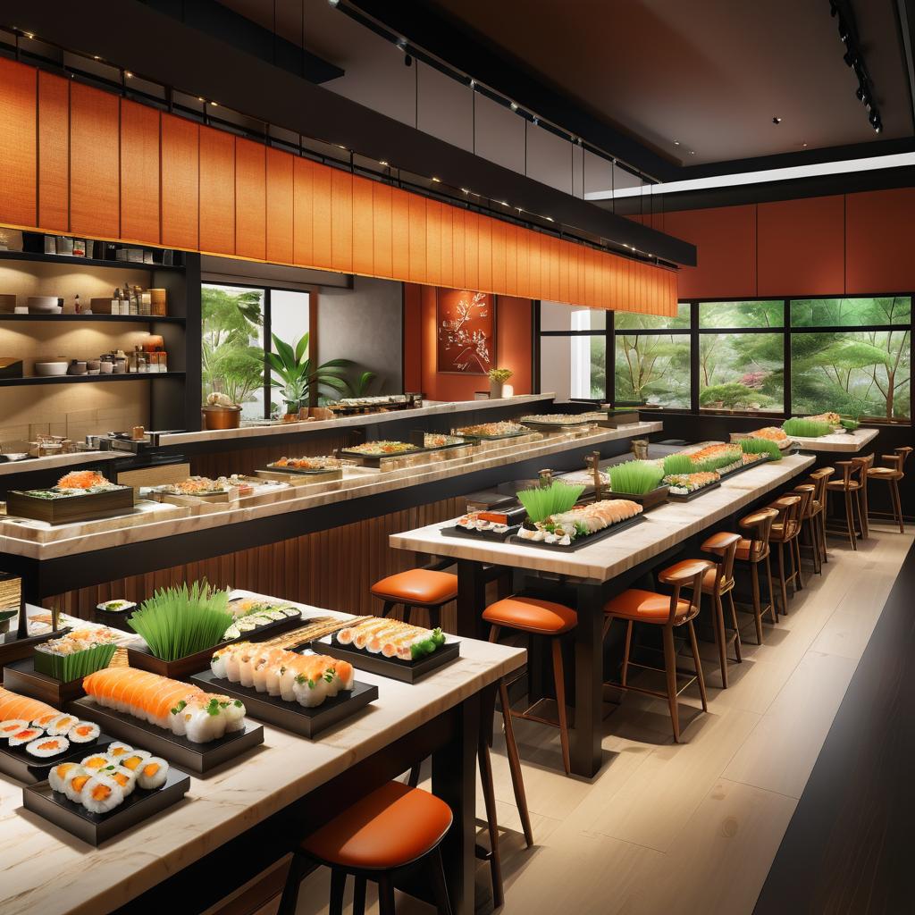 Vibrant Sushi Restaurant Scene in Detail