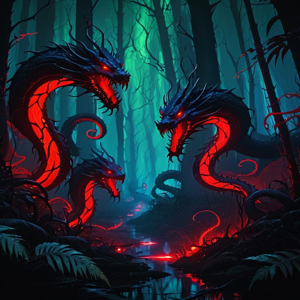 Vibrant Dark Fantasy: Mutated Serpents Hunt