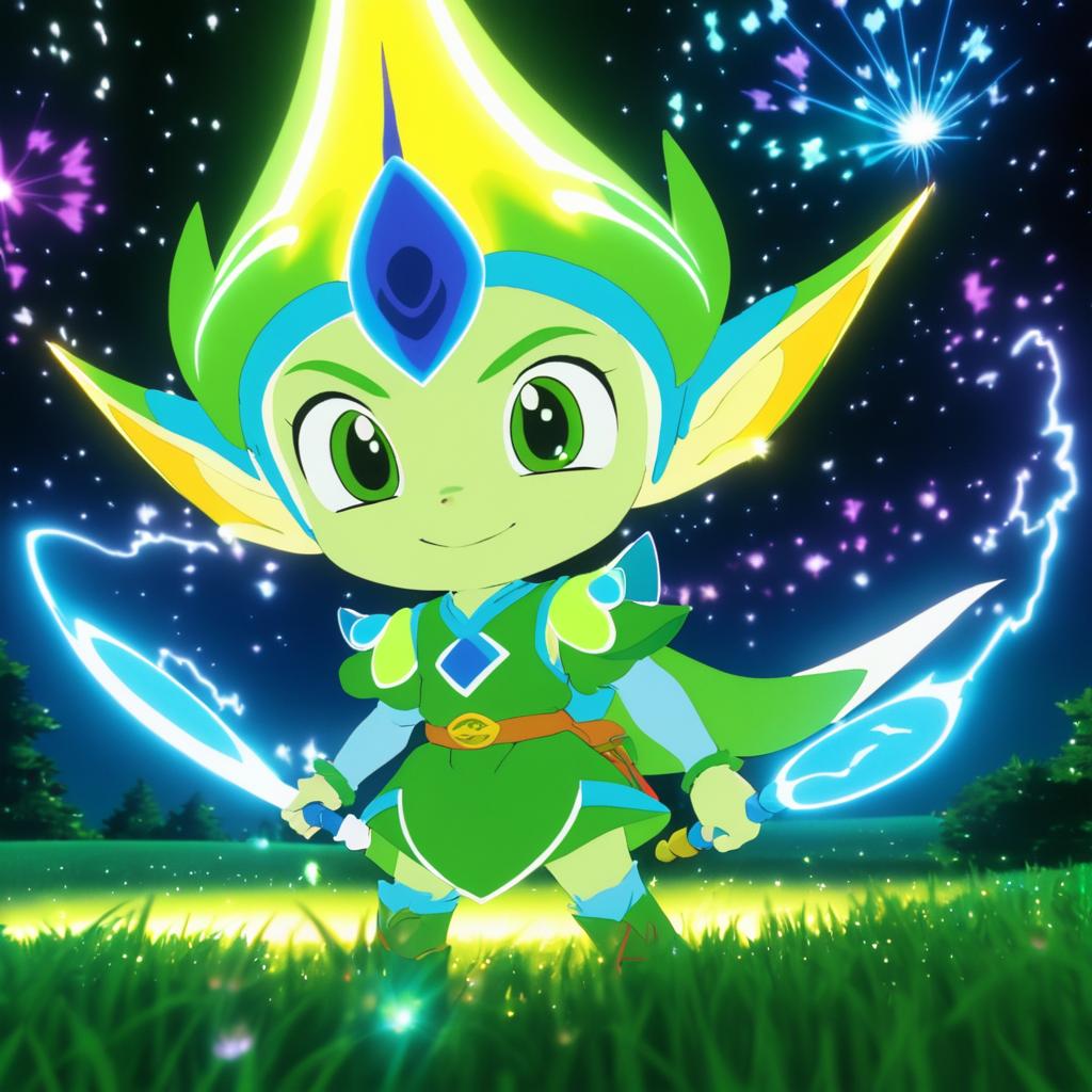 Orin the Elf in Glowing Meadow Scene