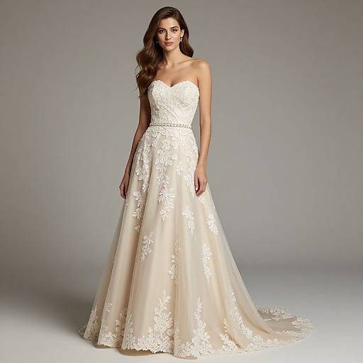 Elegant Strapless Champagne Bridal Dress