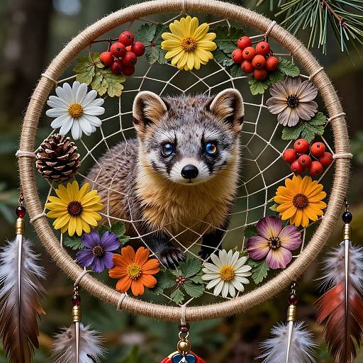 Hyperrealistic Dream Catcher with Weasel