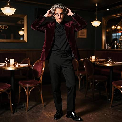 Stylish Man in Velvet Blazer at Jazz Club