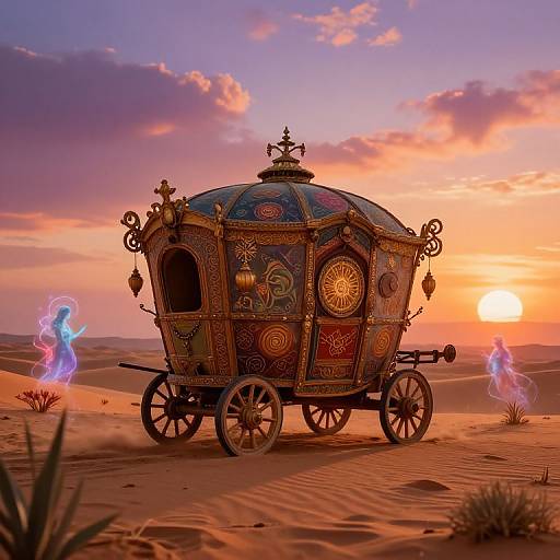 Epic Fantasy Caravan in Surreal Desert