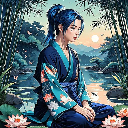 Serene Anime Illustration with Elegant Young Man