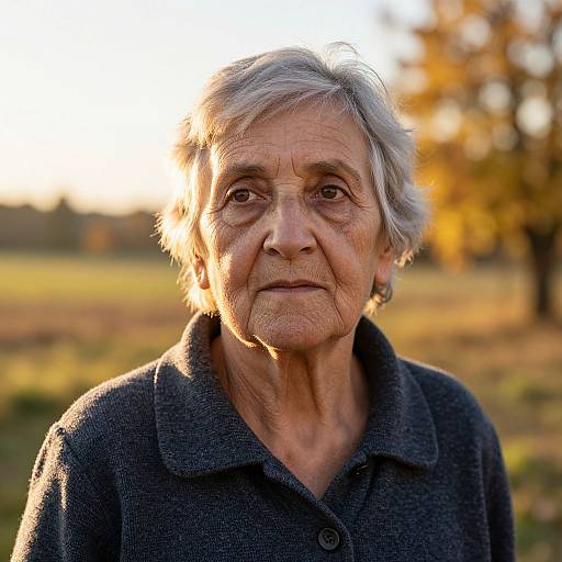 Portrait of Elderly European Woman in Autumn Outdoors