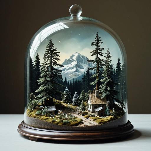 Miniature Alpine Forest Scene in Glass Dome