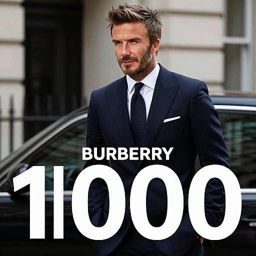 Photograph of a handsome, bearded man with spiked brown hair, wearing a black suit, white shirt, and black tie, standing in front of