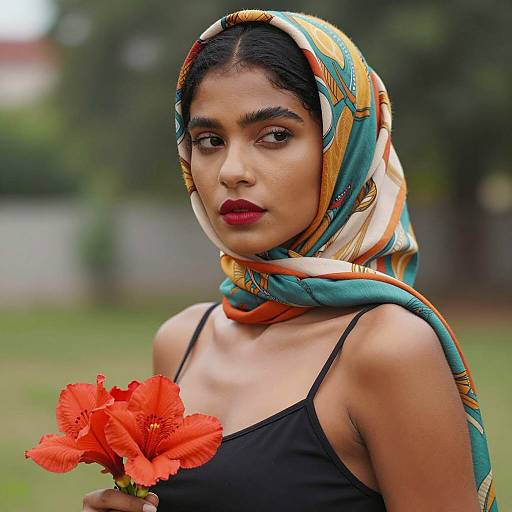 Elegant Woman with Colorful Headscarf