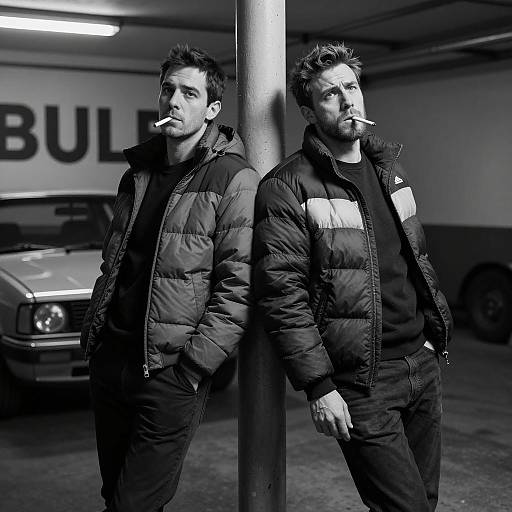 Mysterious Duo in Dim Garage