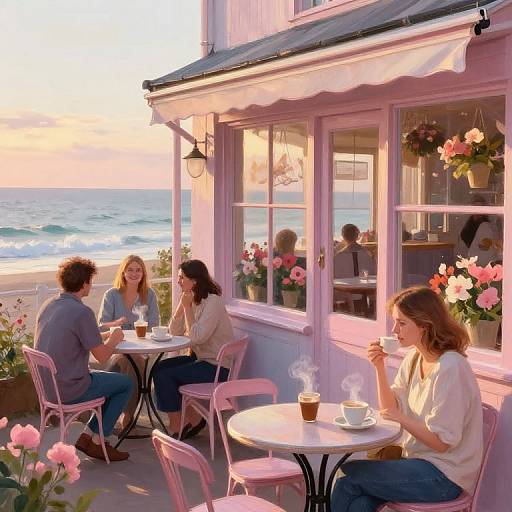 Quaint Seaside Café at Sunset