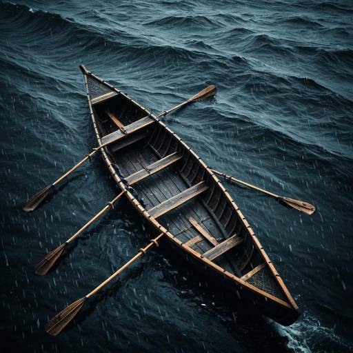 Medieval Voyageur Canoe on Stormy Sea