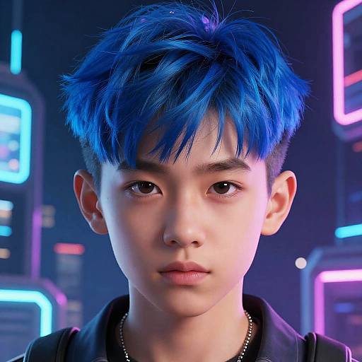 Electric Blue Cyberpunk Boy Portrait