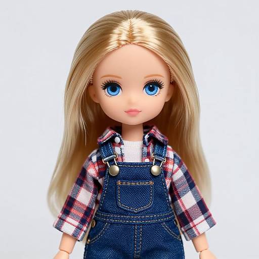 Blonde Doll in Plaid and Overalls