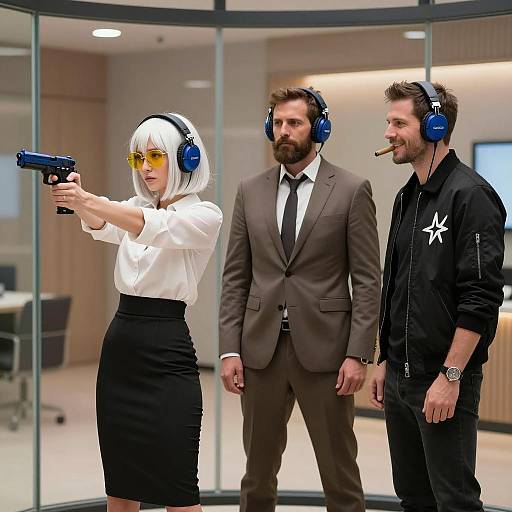 Dynamic Trio in a Modern Glass Room