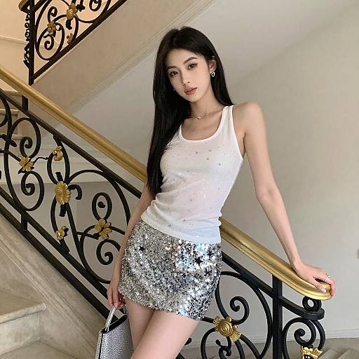Elegant Woman with Sparkly Outfit