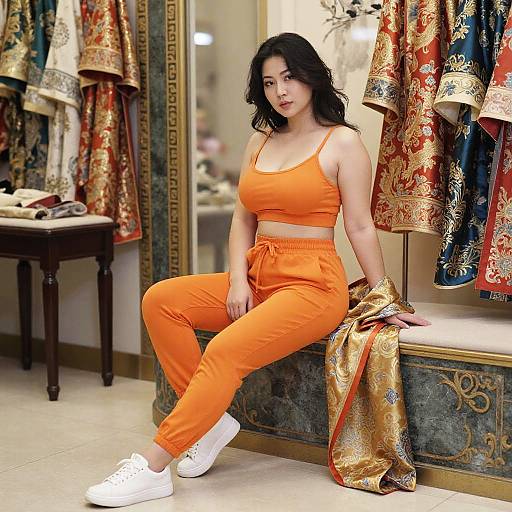 Sporty Chic Curvy Woman in Asian Art Deco