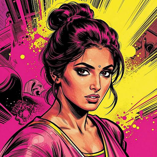 Vibrant Comic-Book Indian Portrait