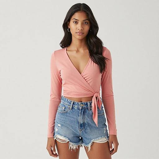 Young Woman in Coral Top and Denim