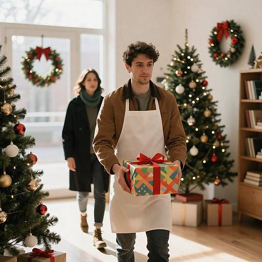Warm Festive Indoor Gift-Giving Scene