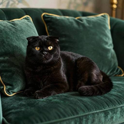 Baroque Black Scottish Fold Cat Portrait