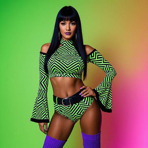 Woman in Psychedelic Rave Outfit