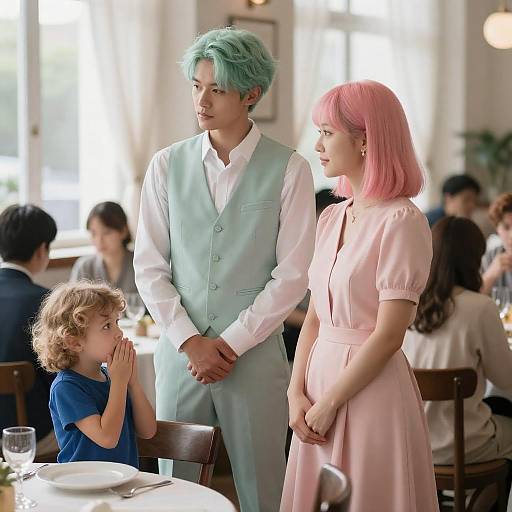 Couple with Colorful Hair in Restaurant