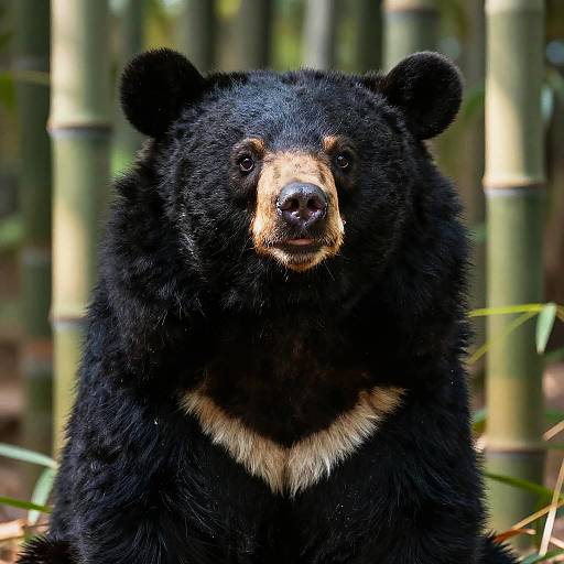 Majestic Asian Black Bear in Bamboo Forest