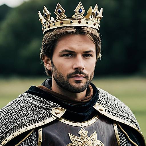 Medieval King in Ornate Crown and Armor