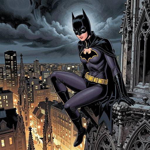 Starfire as Batgirl on Cathedral Gargoyle