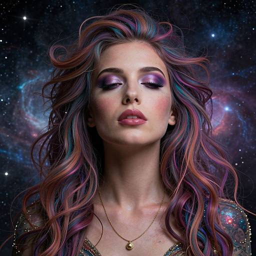 Cosmic Woman Portrait with Vibrant Colors
