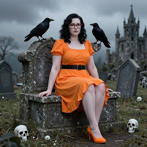 Curvy Woman in Gothic Graveyard