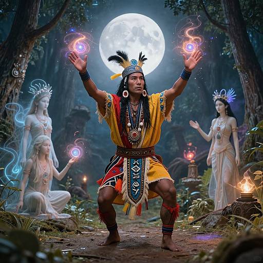Mystical Shaman Ritual Under Full Moon