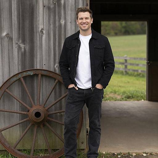 Portrait of a Smiling Man by Barn Door