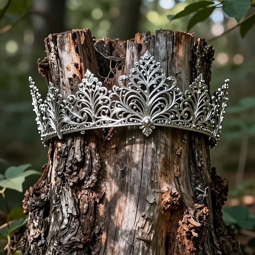 Enchanted Tree Stump with Silver Crown