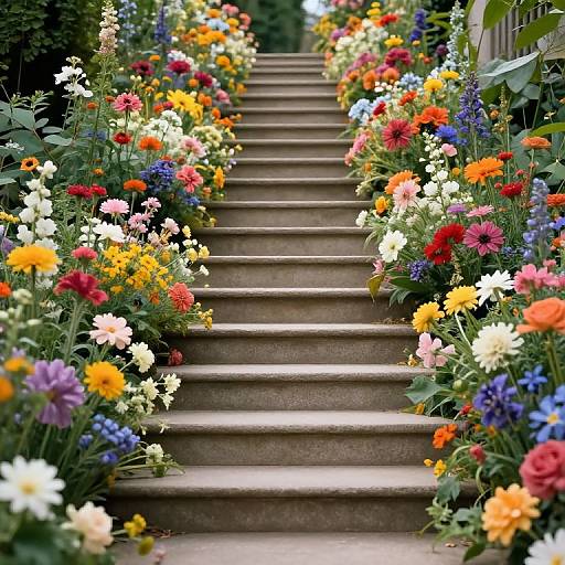 Ethereal Staircase Through Timeless Flowers