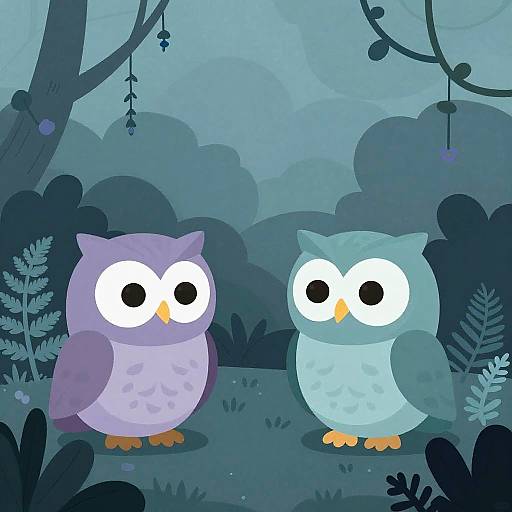 Gentle Owls in Misty Twilight Glade