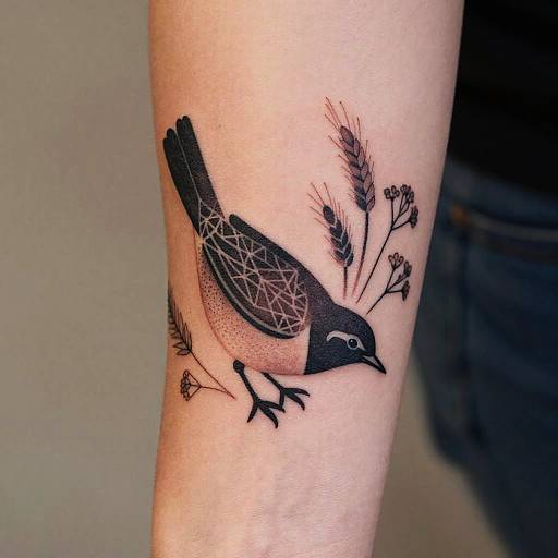 Stylized Quail Tattoo with Geometric Patterns