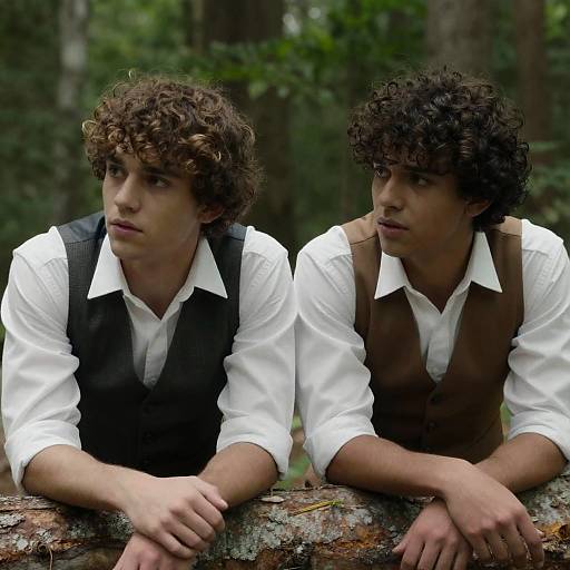 Young Men in Forest with Curly Hair