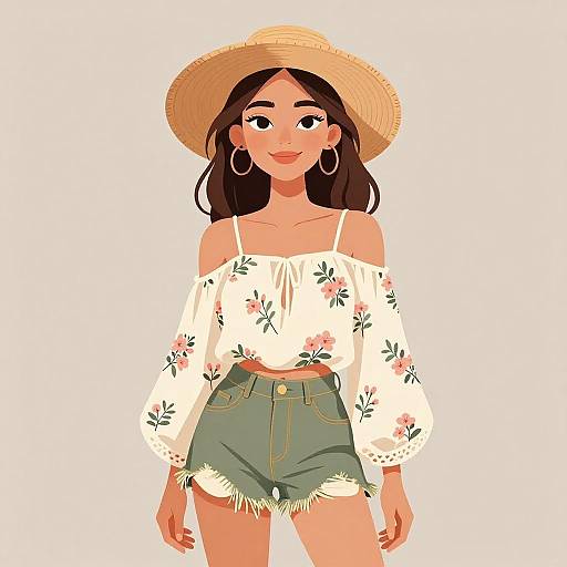 Bohemian Chic Woman in Floral Blouse