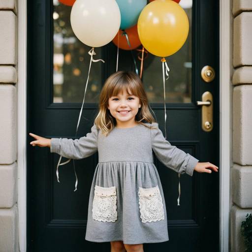 Toddler Girl in Gray Dress with Balloons