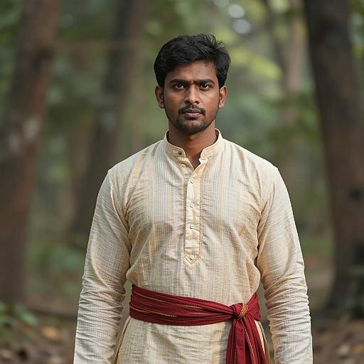 Indian Man in Traditional Kurta with Red Waist Sash