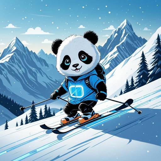 Chibi Baby Panda Skiing on Snowy Mountain