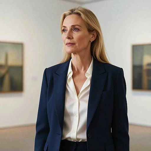 Contemplative Woman in Modern Art Gallery